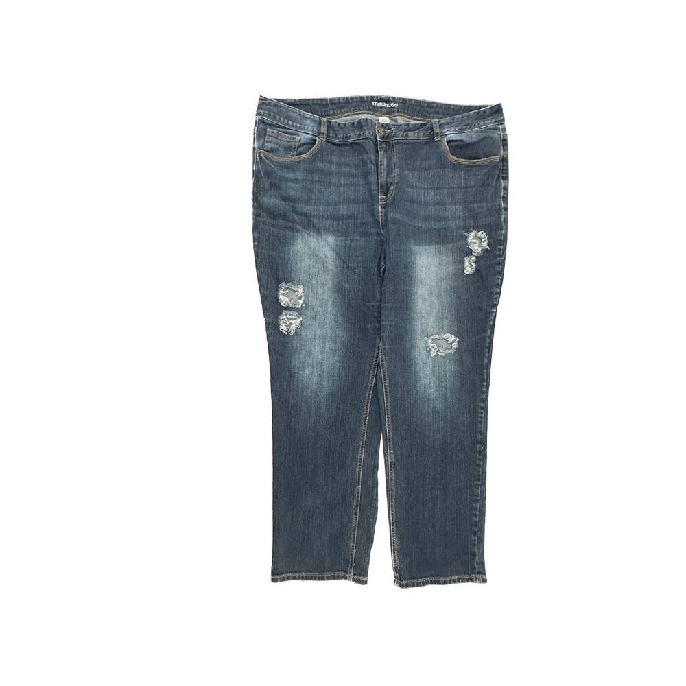 Maurices Womens Plus Size 24 Distressed‎ Straight Leg Jeans Dark Wash Denim